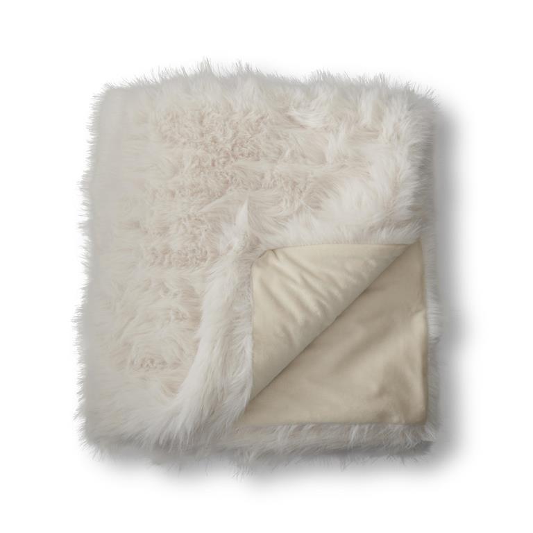 60" White Faux Fur Throw
