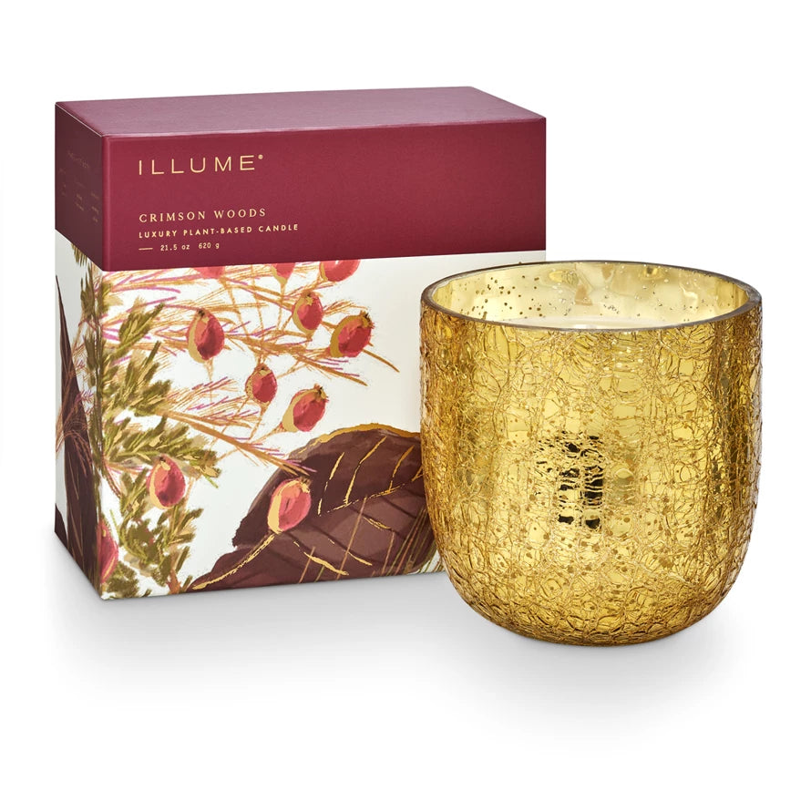 Crimson Woods LG Crackle Glass Candle