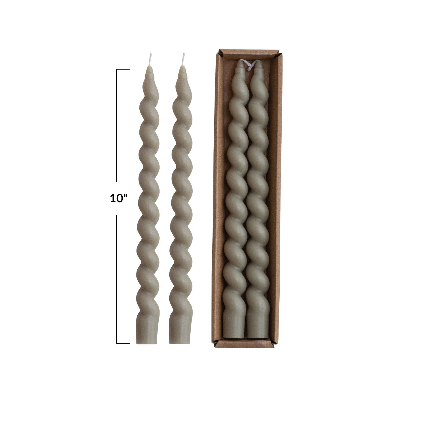 10" Twisted Taper Candles, Grey