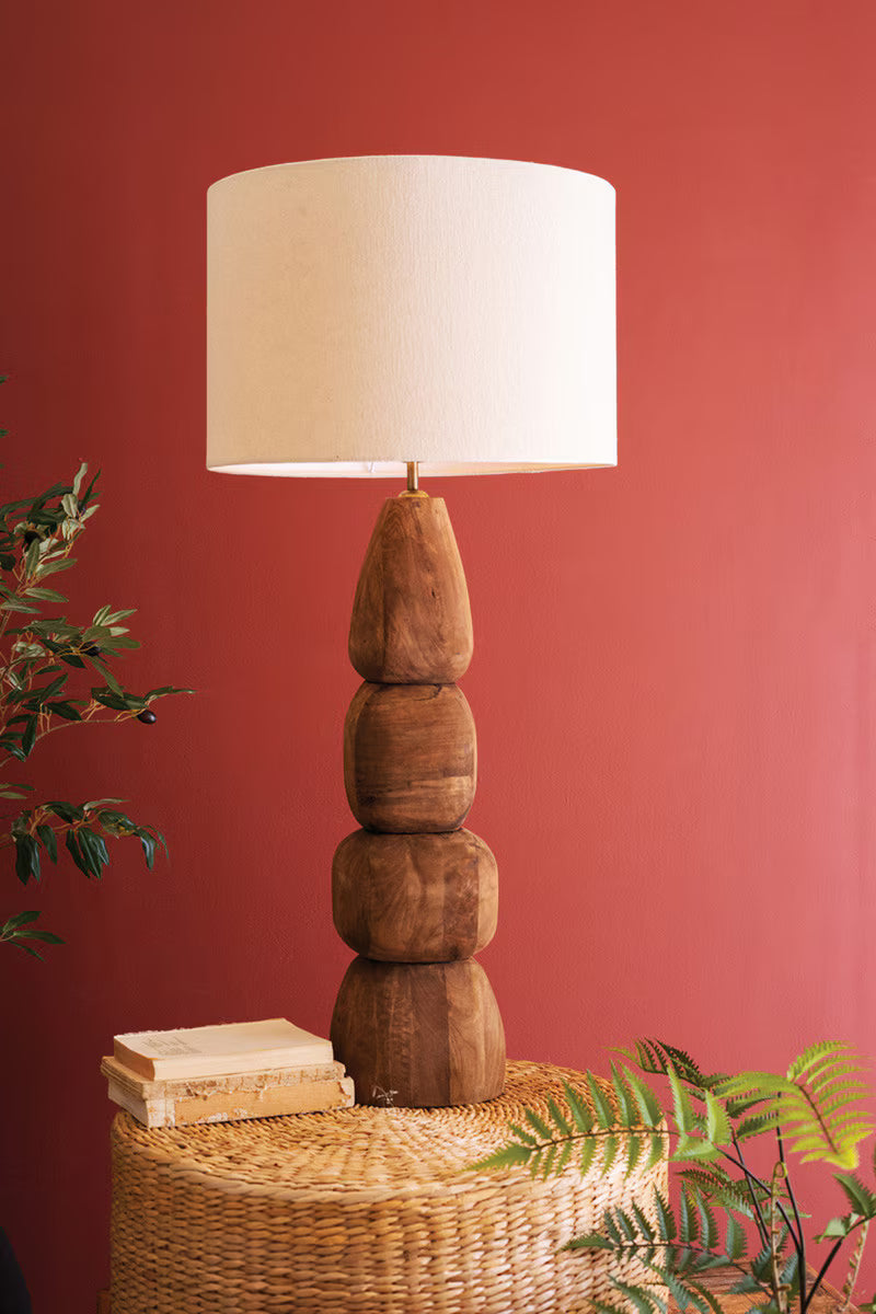 Carved Mango Wood Lamp
