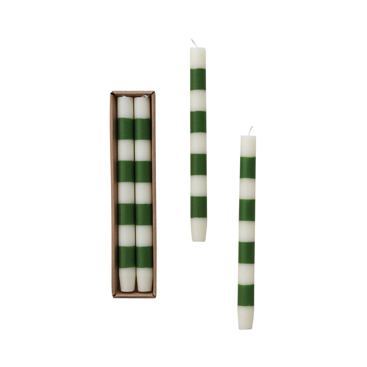 Striped Taper Candle, S2 Green