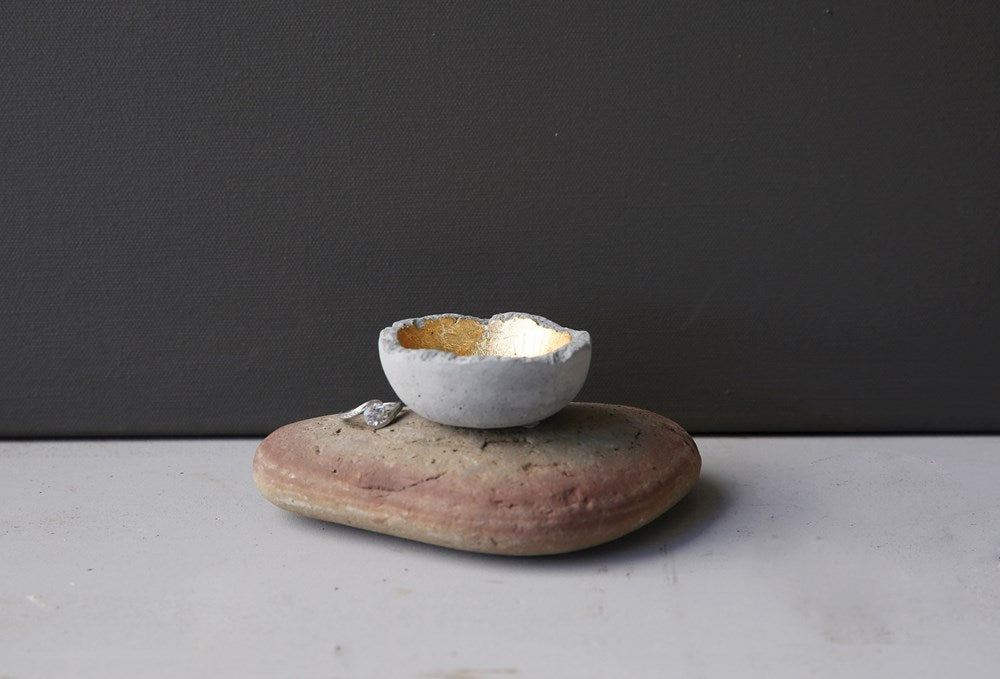 Small Cement Bowl w/Gold Detail